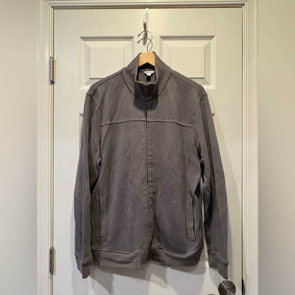 Calvin Klein Men’s Gray Full-Zip Fleece  Sweater Jacket